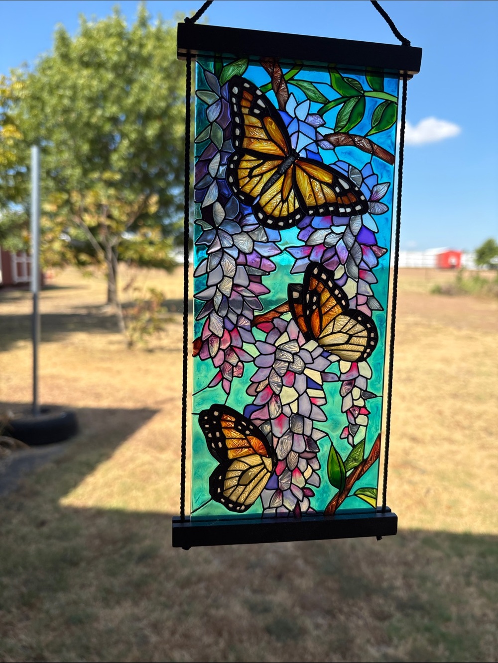 Stained Glass Butterfly Wall Hanging - Teal & Purple